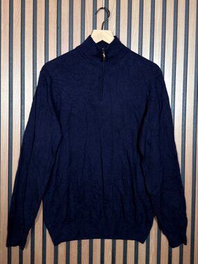 Emi Maglia Sweater Medium Mens Blue 1/4 Zip Wool Cashmere Blend Pullover